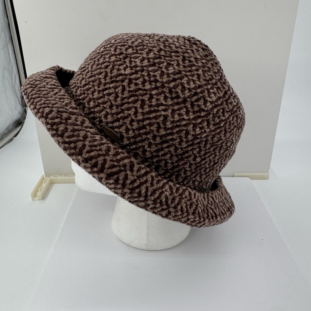 Liz‎ Claiborne Brown Textured Bucket Hat Vintage 90s Plush OS Granny core